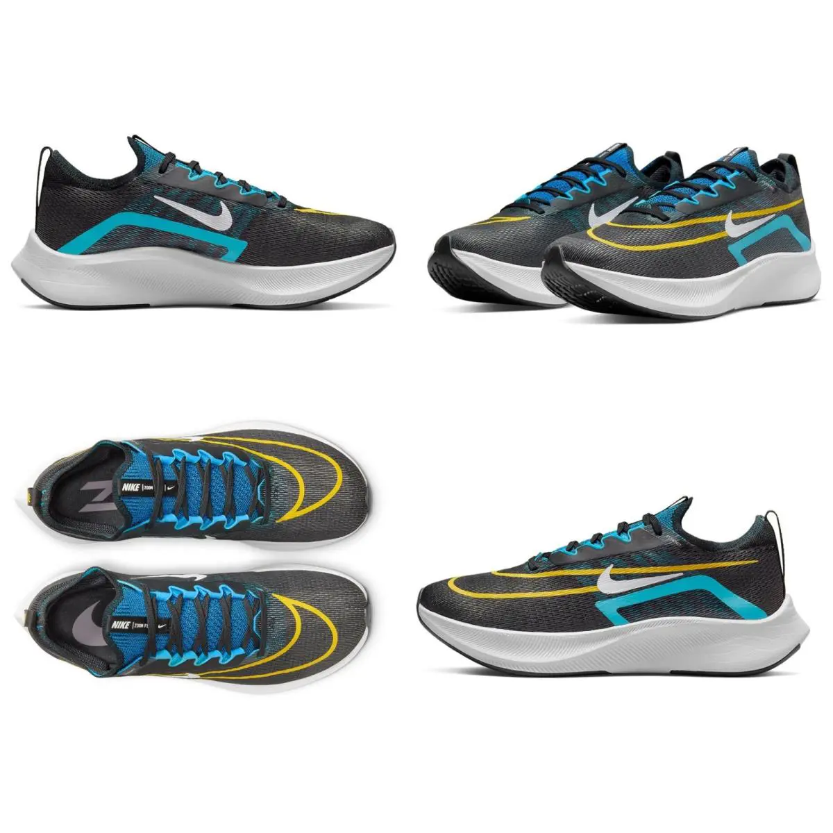 Nike Men`s Zoom Fly 4 Black - White - Chlorine Blue Running Shoes - Black, White, Chlorine Blue
