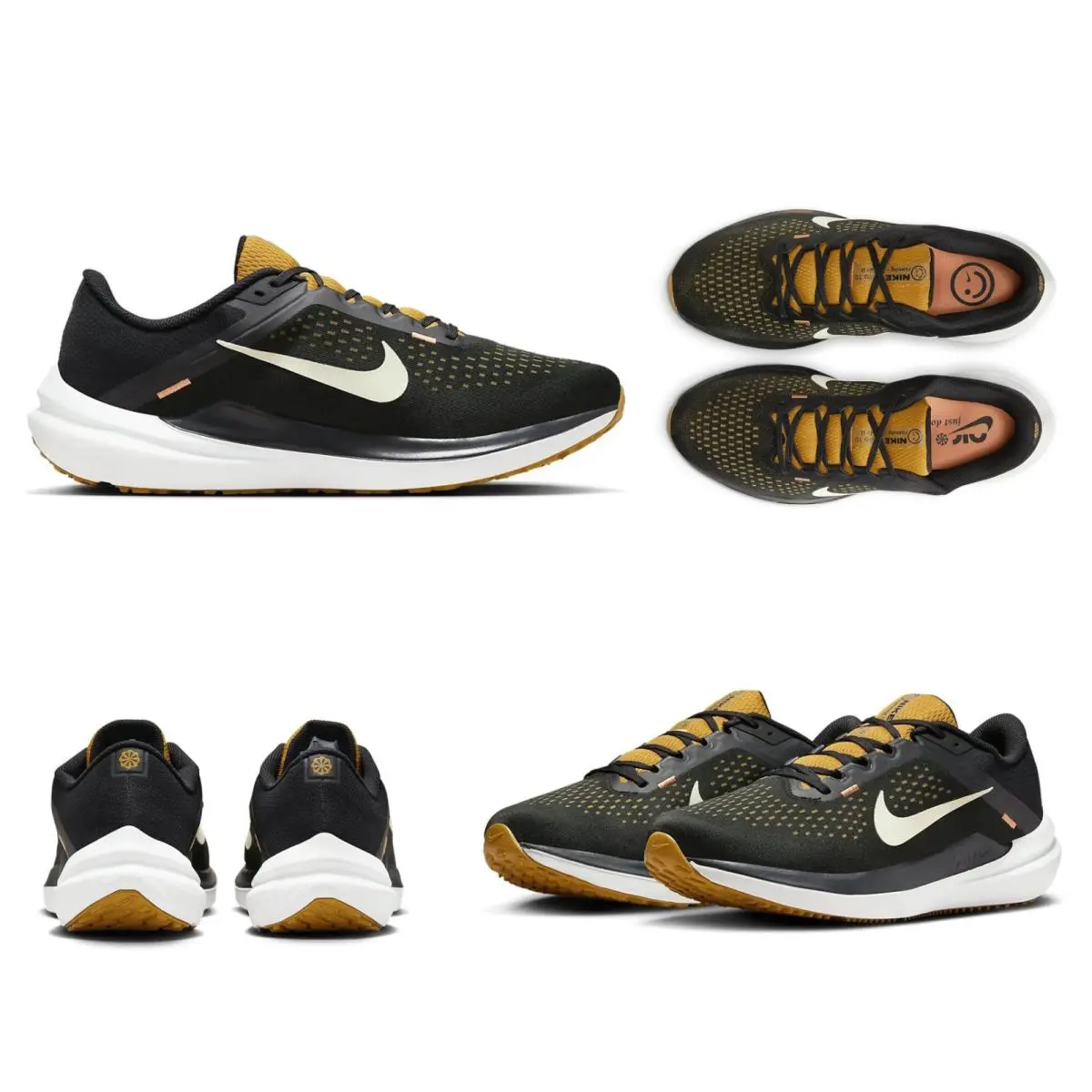 Nike Men`s Air Winflo 10 Black - Amber - Olive Running Shoes - Black, Bronzine, Amber Brown, Olive Aura