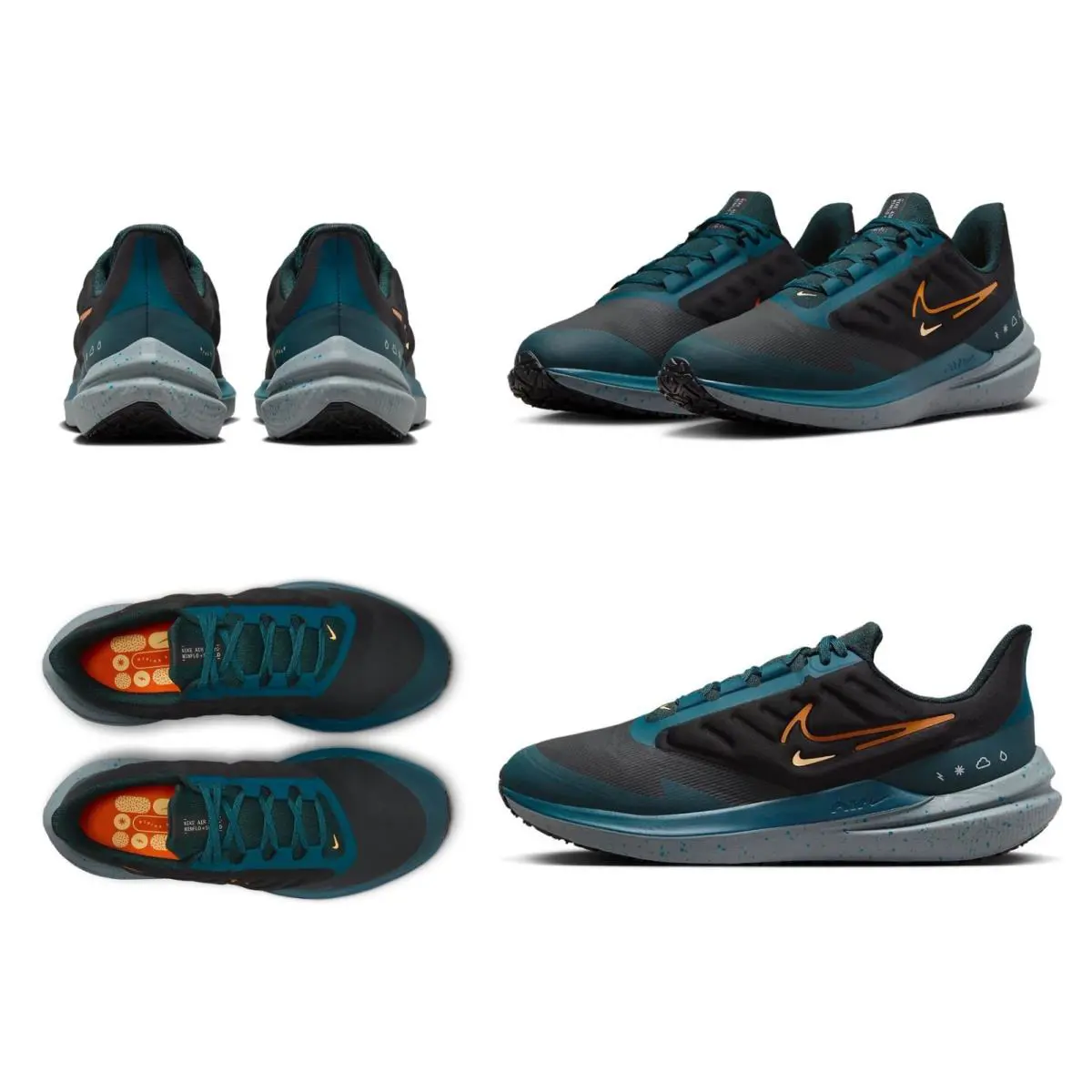 Nike Men`s Air Winflo Shield Black - Deep Jungle - Orange Running Shoes