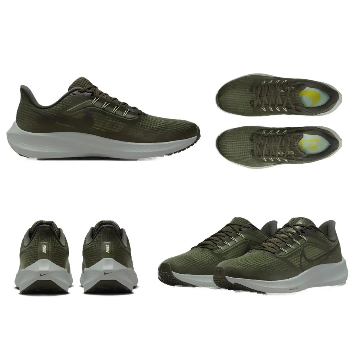 Nike Men`s Air Zoom Pegasus 39 Green - Cargo Khaki Running Shoes - Green, Cargo Khaki, Pilgrim, Honeydew