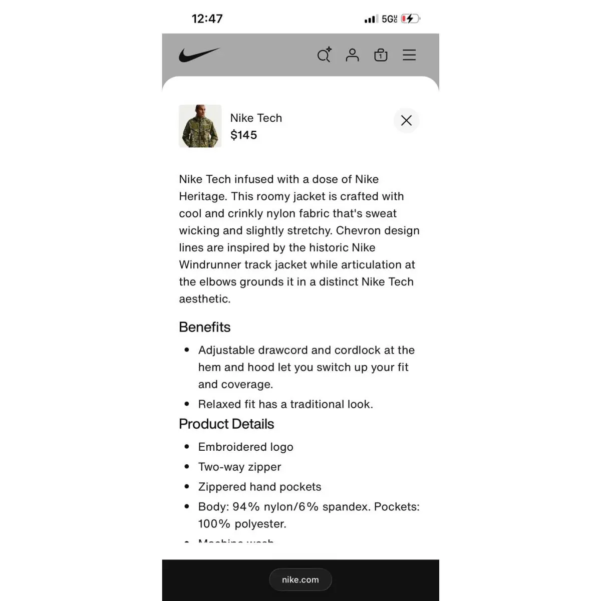 Nike clothing - Nike Tech Woven Windbreaker Jacket - HM7151-223 - Medium Olive (UPC: 197600965454) 6