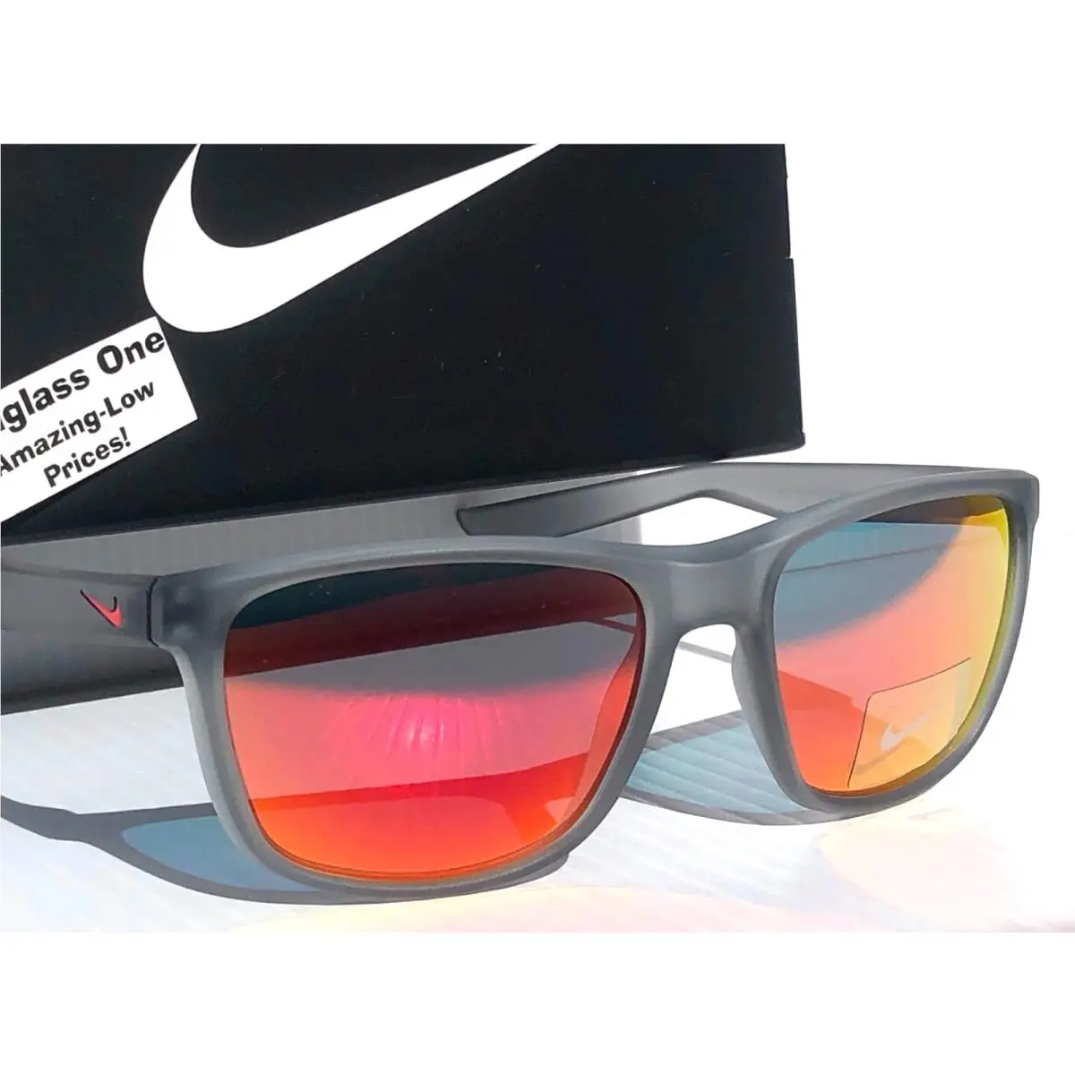 Nike Essential Endeavor Matte Wolf Grey Frame Red Mirror Sunglass EV4619 016