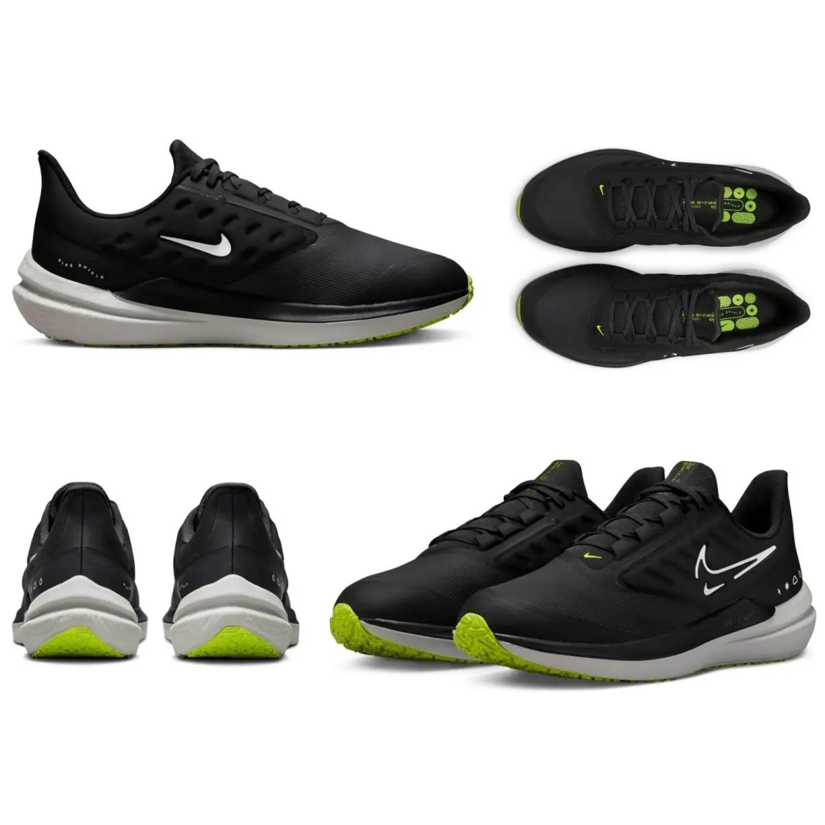 Nike Men`s Air Winflo Shield Black - Volt Running Shoes Size 9.5