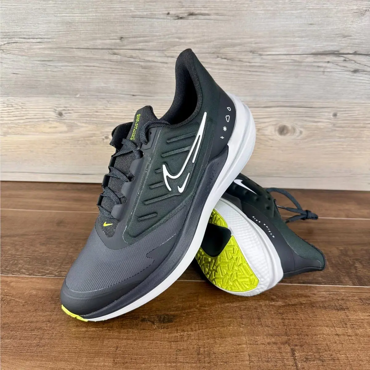 Nike Men`s Air Winflo Shield Black - Volt Running Shoes Size 9.5