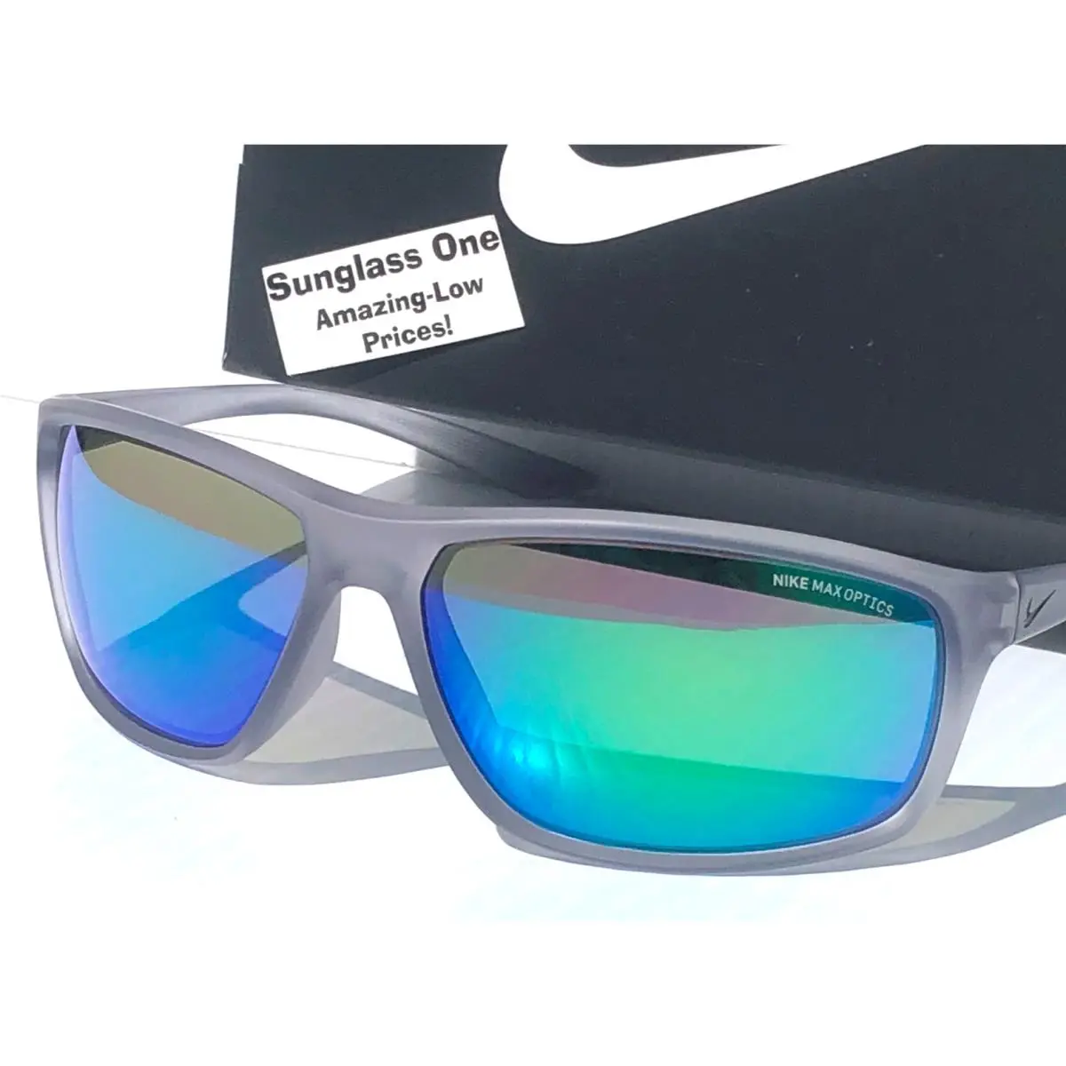 Nike Adrenaline Matte Wolf Grey Frame Green Lens Sunglass EV1113 013 - Frame: Grey, Lens: Green