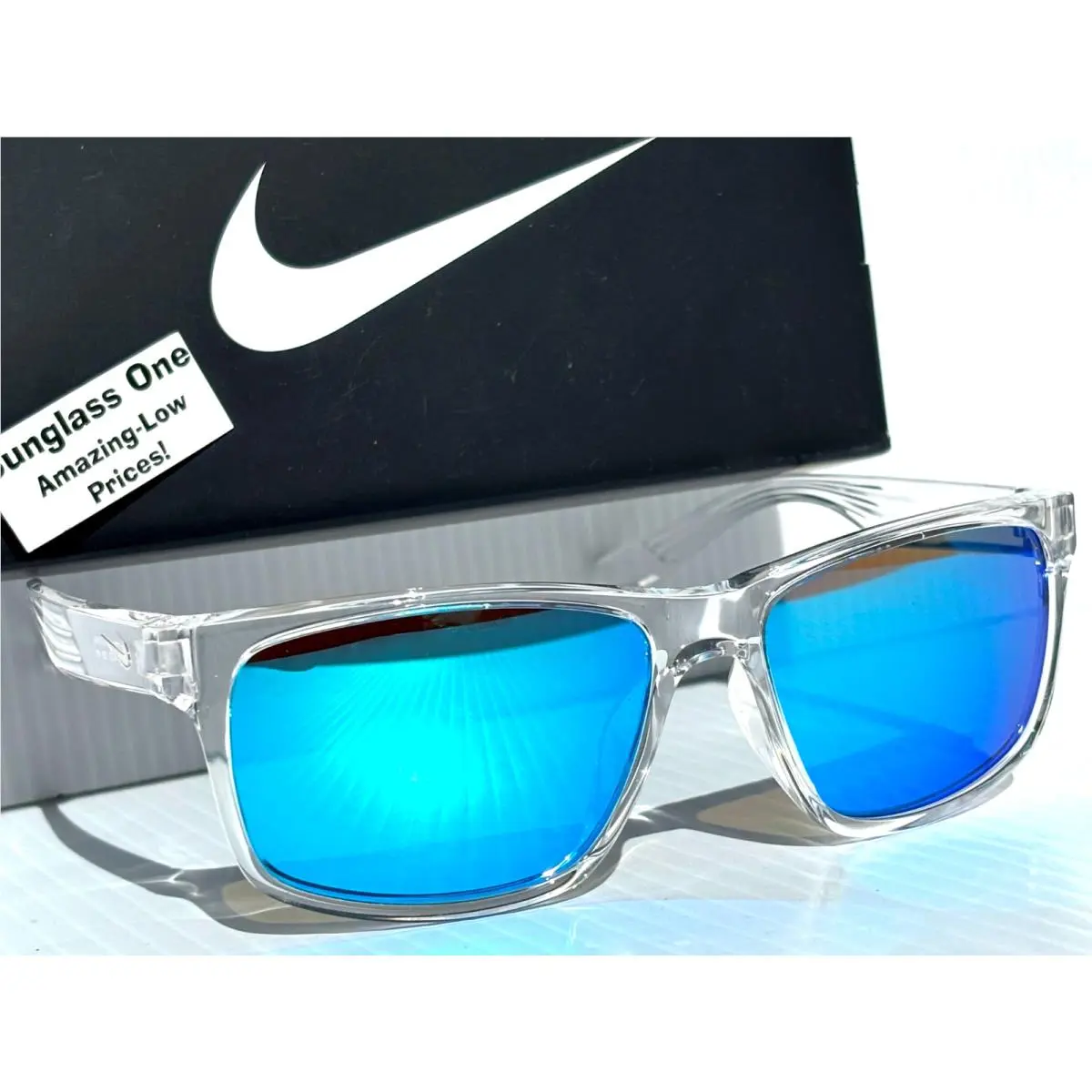 Nike Cruiser Shiny Clear UV Protective Blue Mirror Lens Sunglass EV0834 914