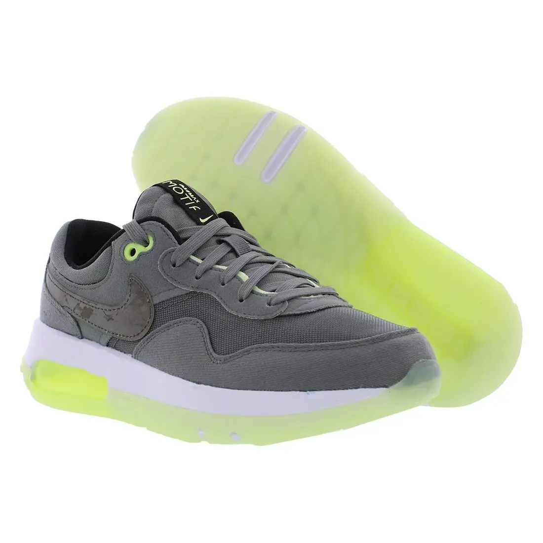 Nike Air Max Motif GS Boys Shoes Size 6.5 Color: Smoke Grey/black/barely Volt - Gray, Main: Grey