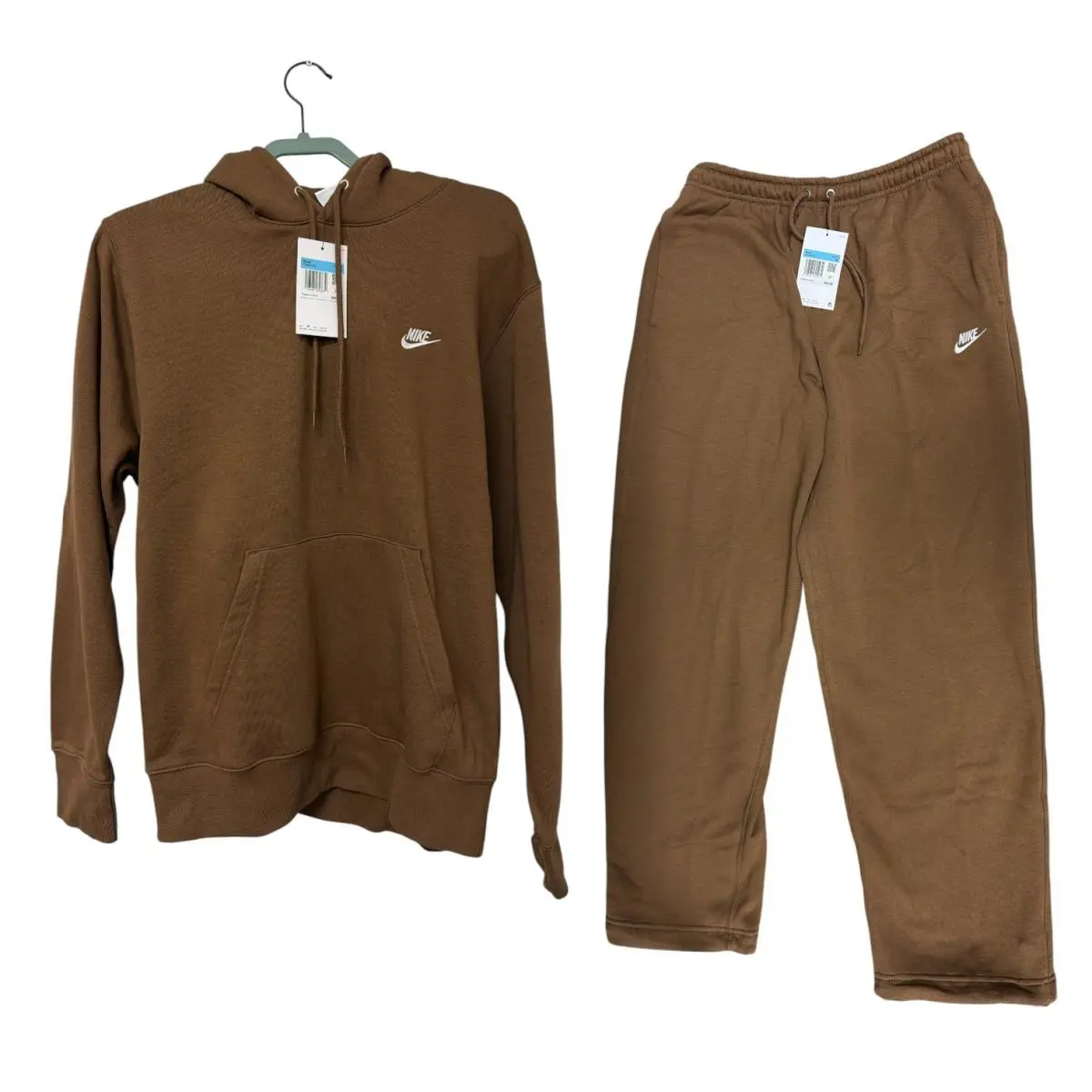 Men`s Nike Club Fleece Hoodie and Premium Jogger Pants -mosswood Brown- Size: M
