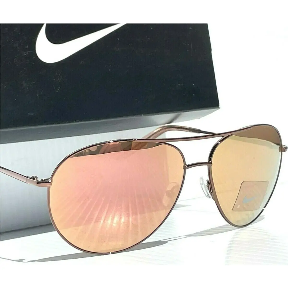 Nike Chance Rose Gold 61mm Aviator Rose Gold Mirror Women`s Sunglass EV1218 266
