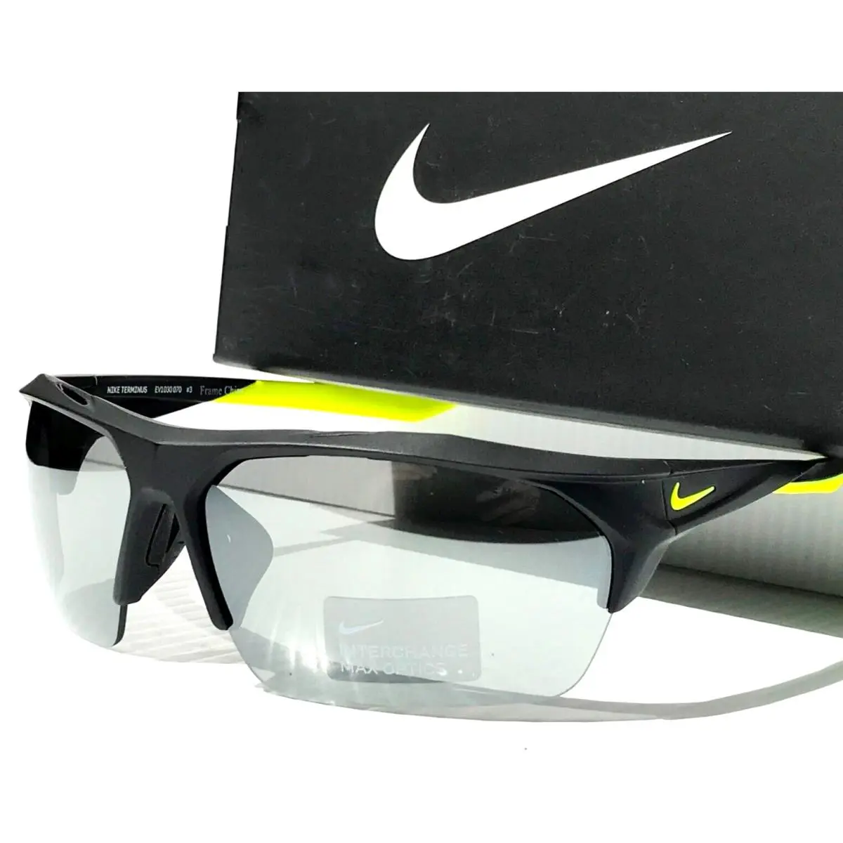 Terminus Matte Black Interchangeable Max Optic Silver Sunglass EV1030 070 by Nike