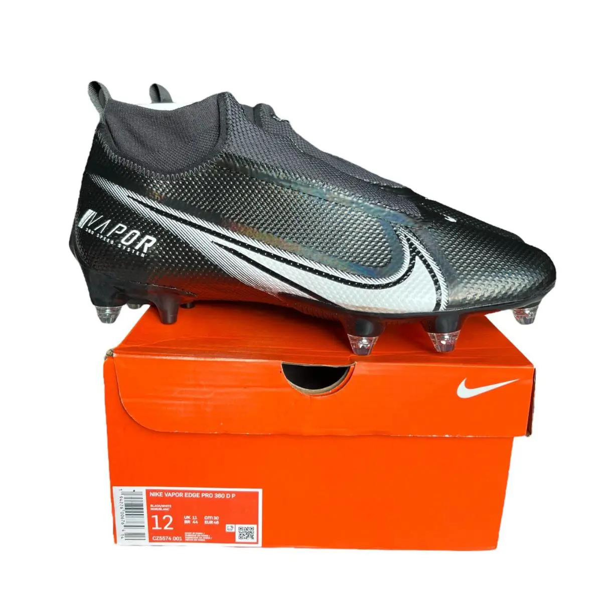 Nike Vapor Edge Pro 360 D P Size 12 Football Cleats Black/white CZ5574-001 - Black