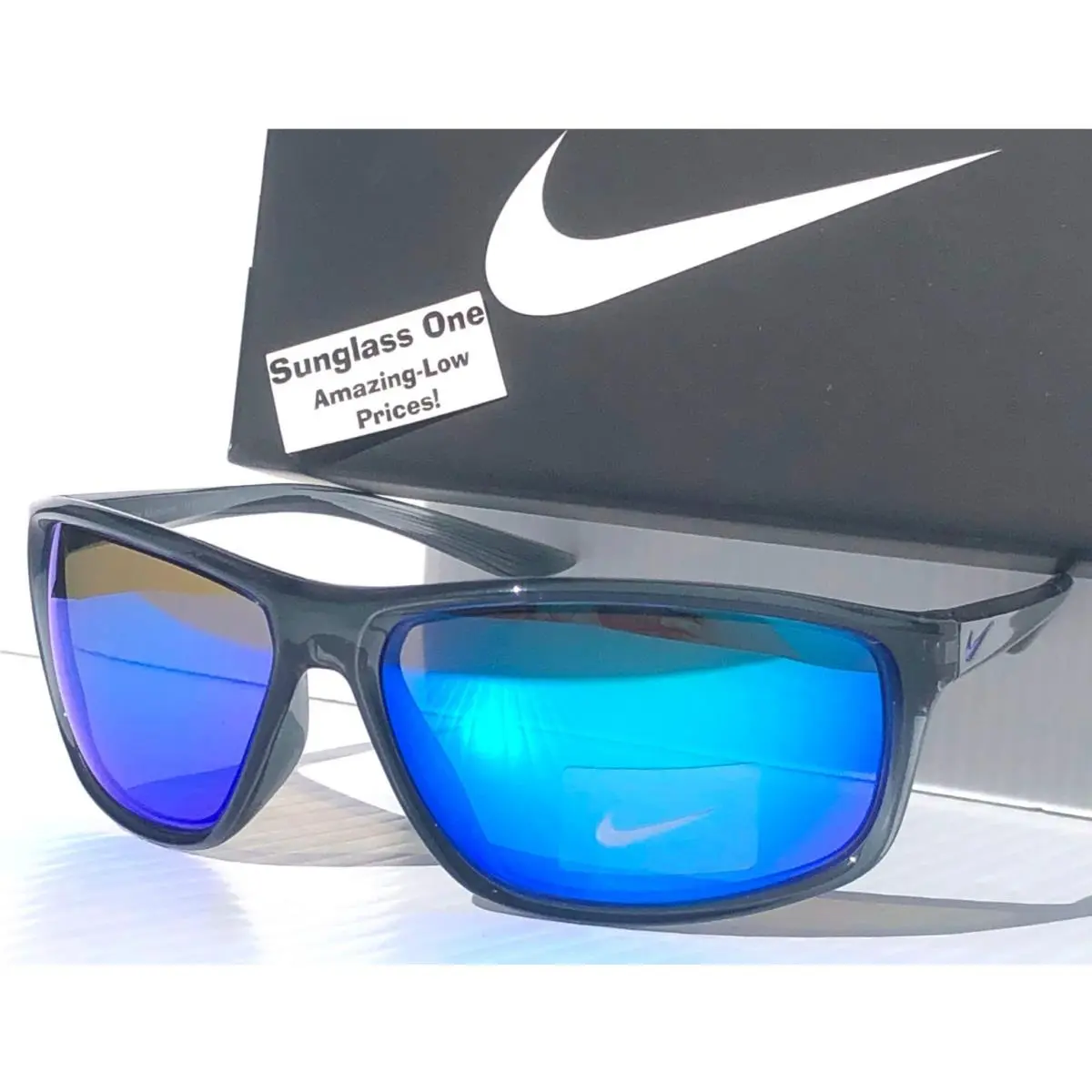 Nike Adrenaline Dark Grey Frame Blue Mirror Lens Sunglass EV1113 012
