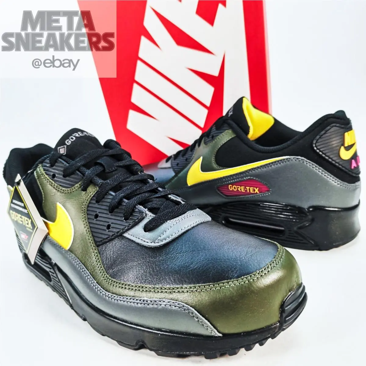 Nike US 14 Mens Black Yellow Grey Green Rare Retro Air Max 90 Gtx DJ9779 001