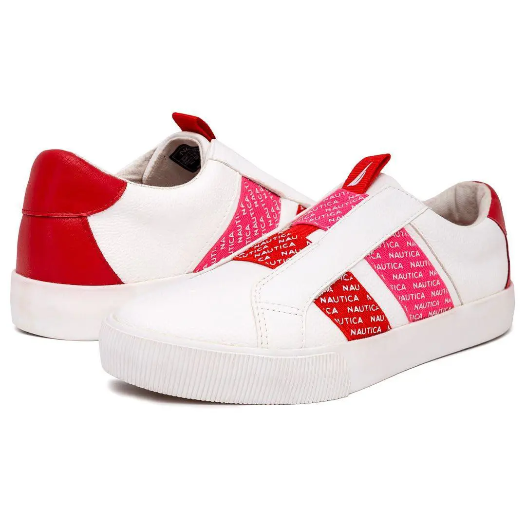 Women’s Slip On Court Sneakers Casual Tennis Shoes with marita white red pink by Nautica