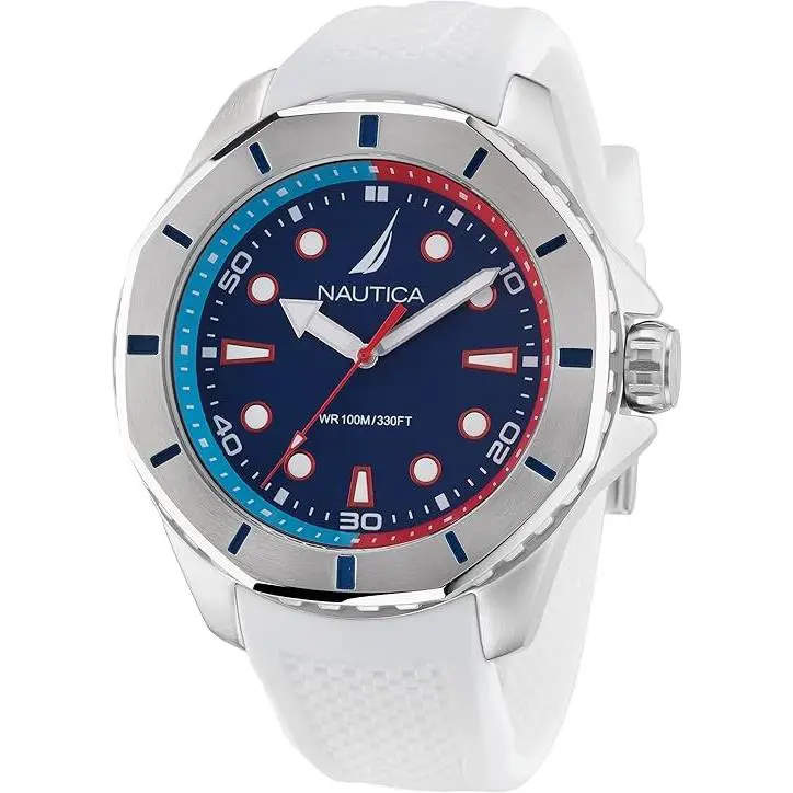 Nautica Koh May Bay White Silicone Men`s Watch NAPKMS305 - Strap: White
