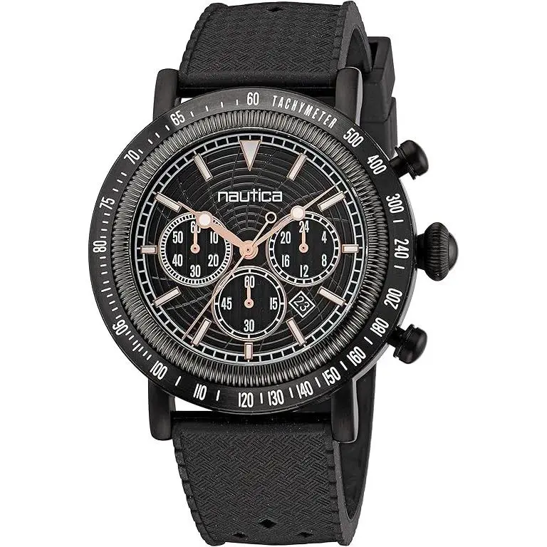 Nautica Spettacolare Chronograph Quartz Black Silicone Mens Watch NAPSPF202 - Strap: Black