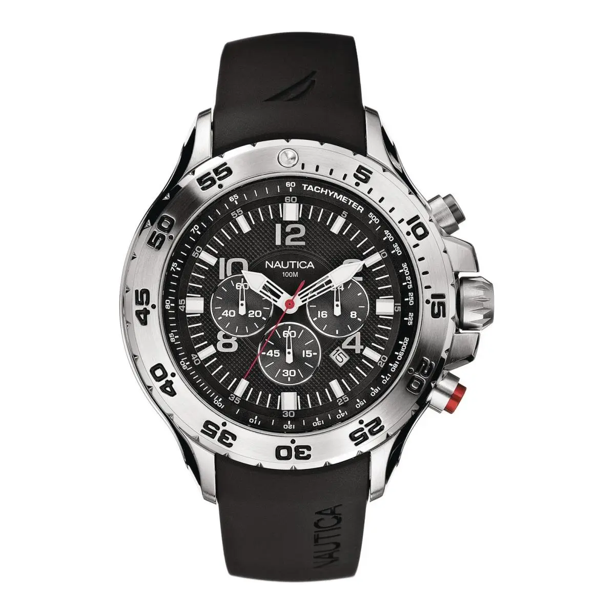 Men`s Nst Chronograph Watch Black/black/silver by Nautica