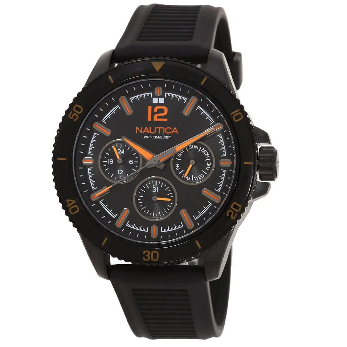 Nautica Nct Windros Multifunction Quartz Black Dial Men`s Watch NAPWRS402 - Dial: Black, Band: Black