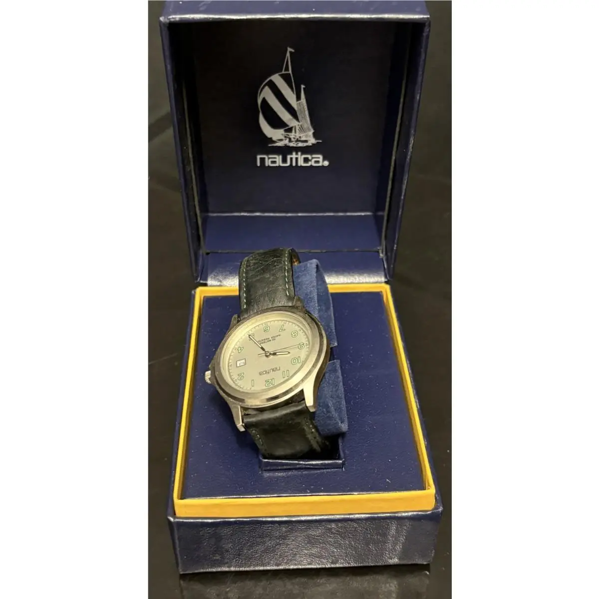 1990s Vintage Nautica Sport Watch Date Japan Leather 50 Meter Rare