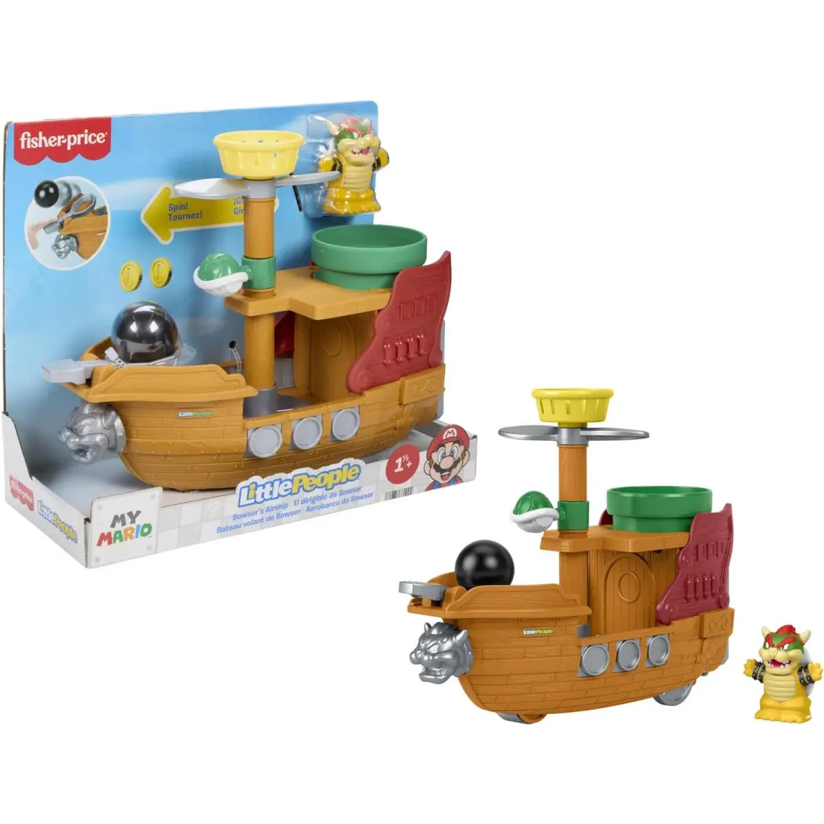 Fisher-price Little People Toddler Toy My Mario Bowser’s Airship Playset with Fi