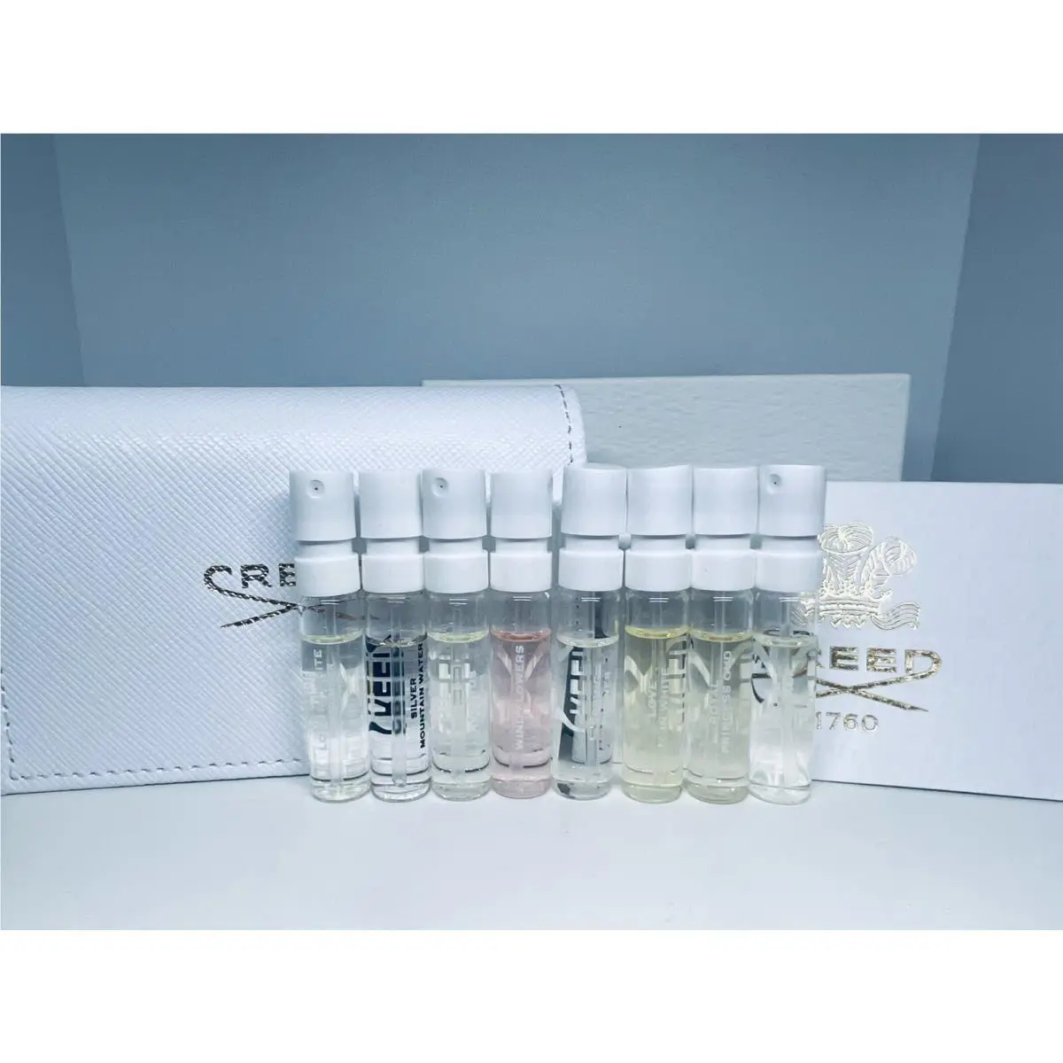 Creed White Leather Wallet Fragrance Set 8x1.7ml Usd Value