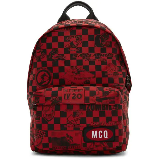 Mcq Alexander Mcqueen Red / Black Racer Check Classic Backpack - Red