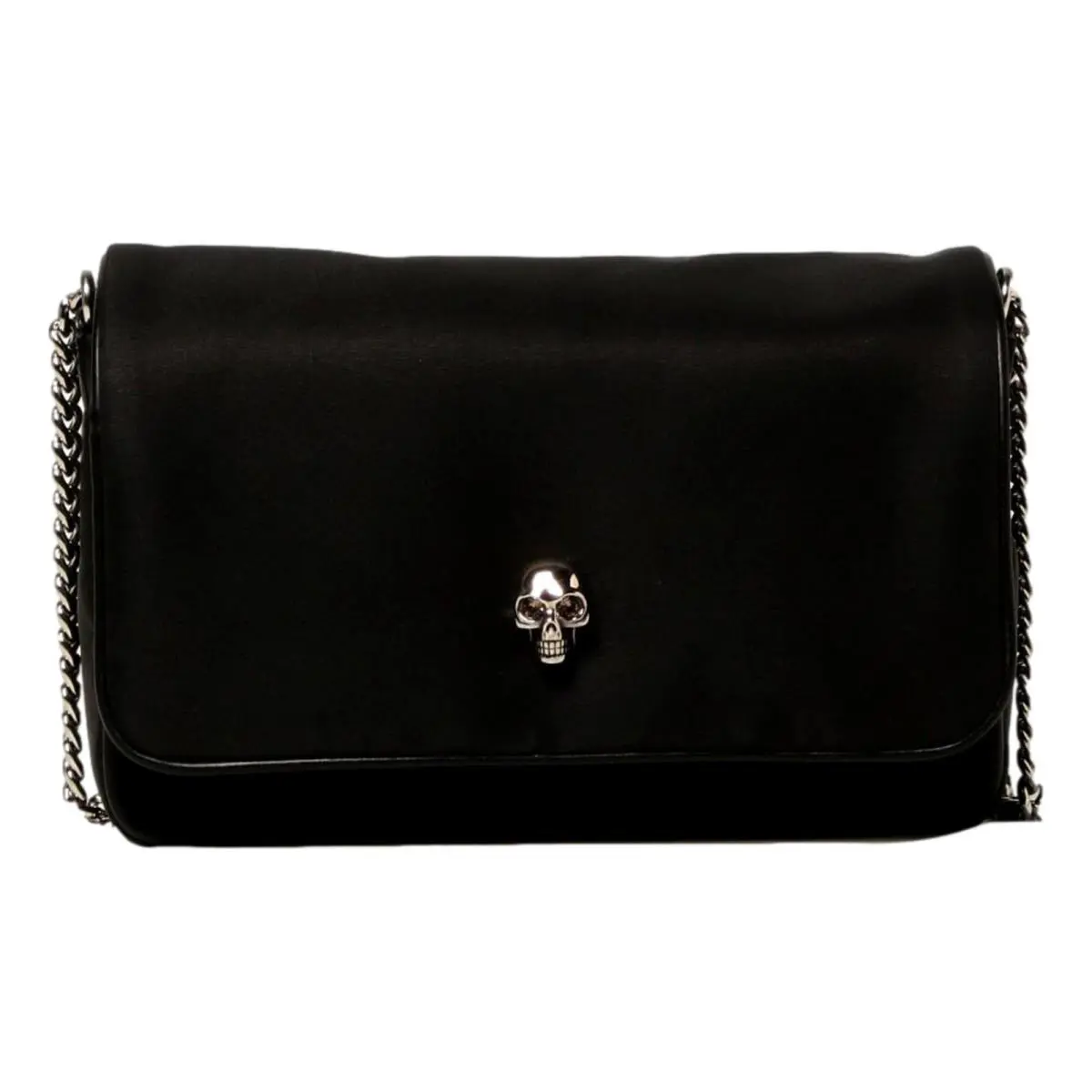 Alexander Mcqueen Small Black Nylon Skull Shoulder Bag - Exterior: Black, Lining: Red, Handle/Strap: Silver