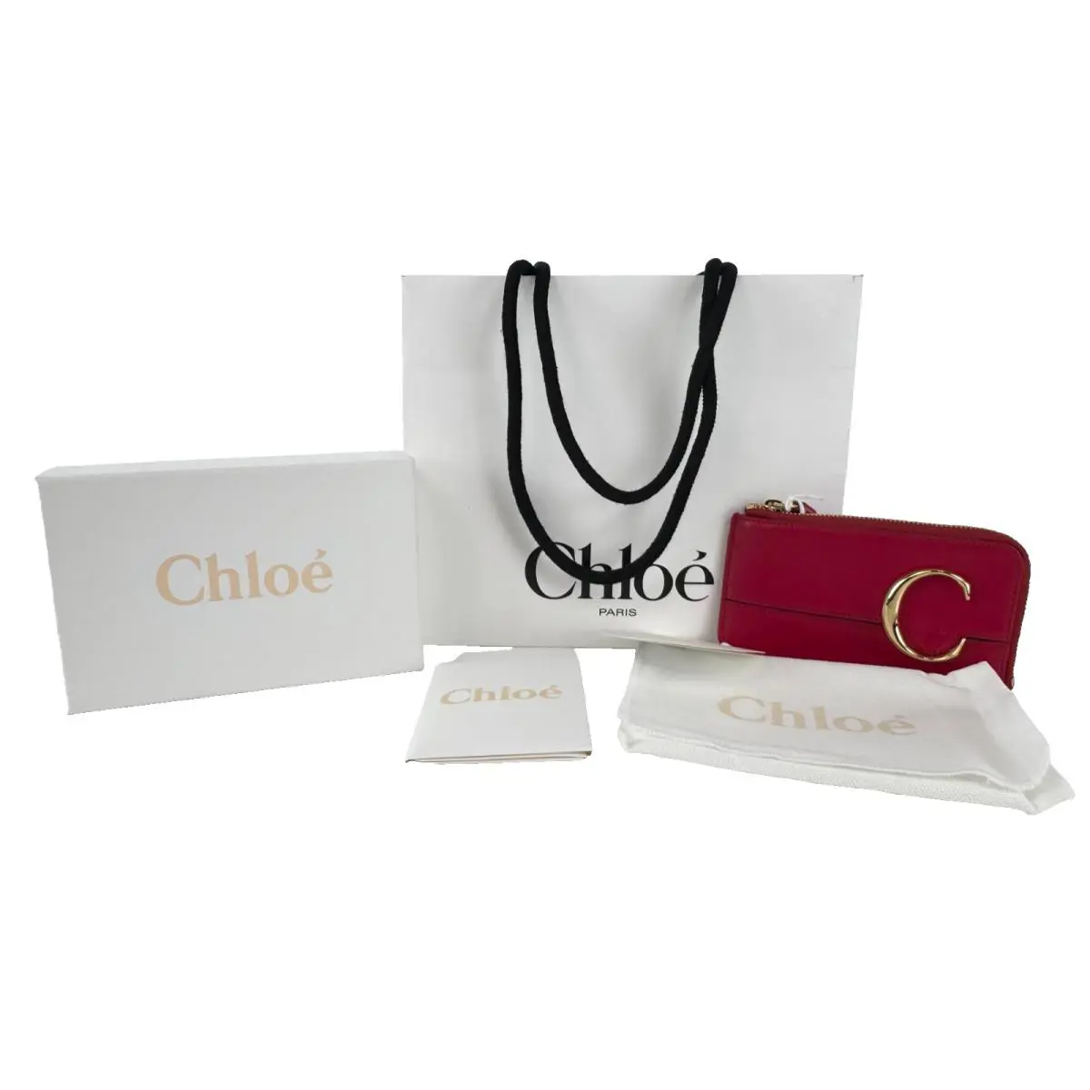 Chloe Red C Fragment Coin Purse Card Wallet 5.25 x 3.25 Bag Card