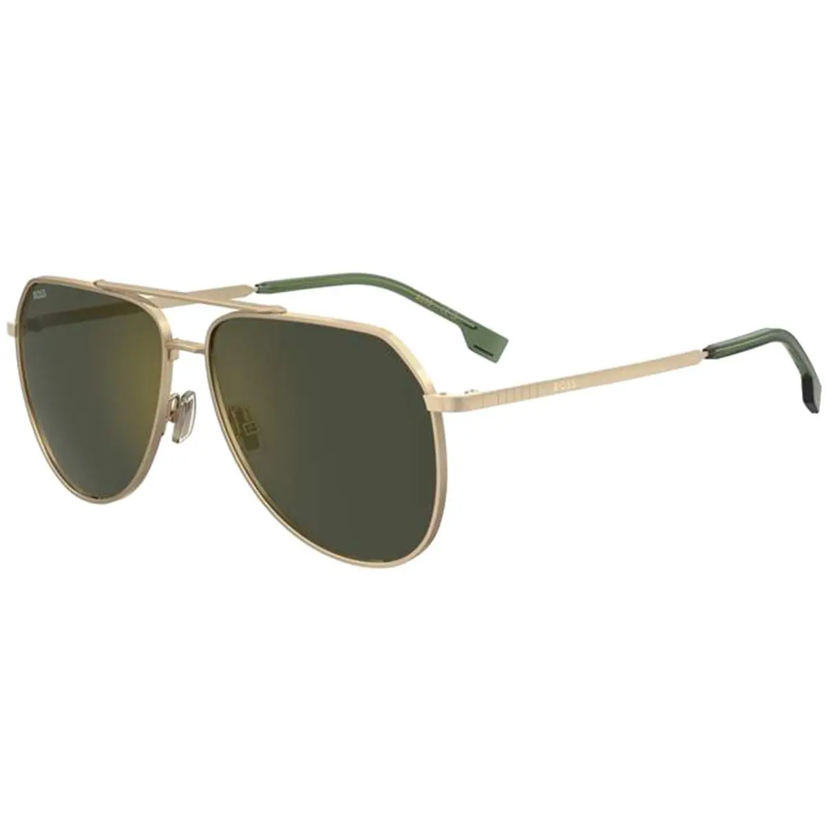 Boss By  Men`s Modern Brow Bar Aviator Sunglasses - BOSS1447OS Gold-Tone/Green (0J5G-WM) by Hugo Boss