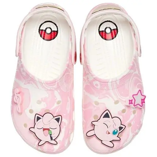 Crocs Pokémon Size M9=W11 Classic Clogs Jigglypuff Pink Marble Swirl Jibbitz - Pink