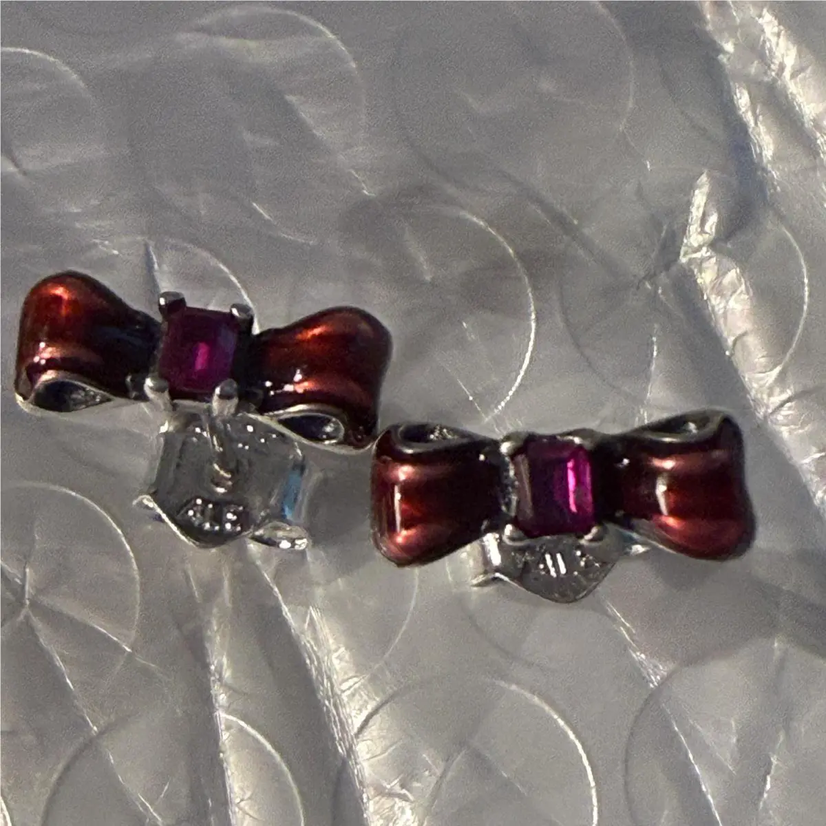 Pandora Princess Red Bow Stud Earring Sterling Silver