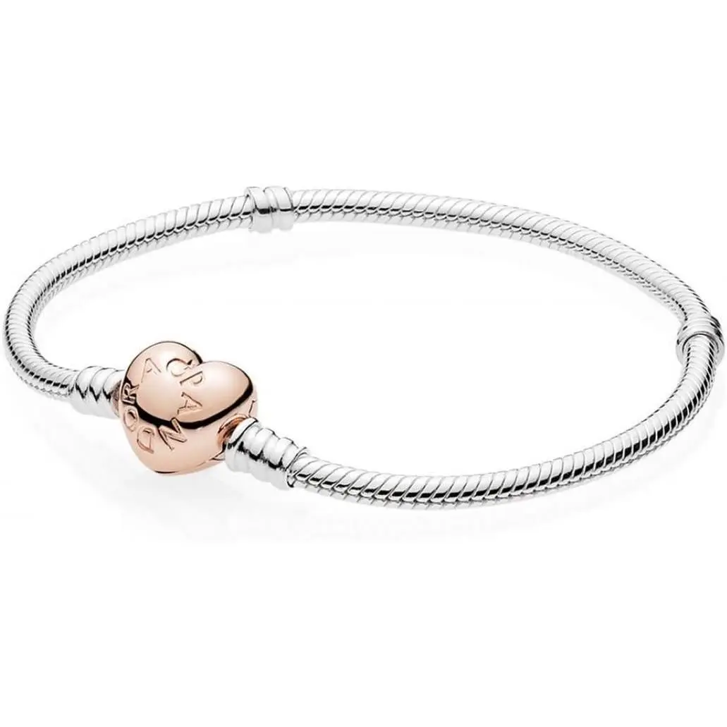 Pandora Silver Bracelet Heart 14K Rose Gold-plated Clasp Jewelry