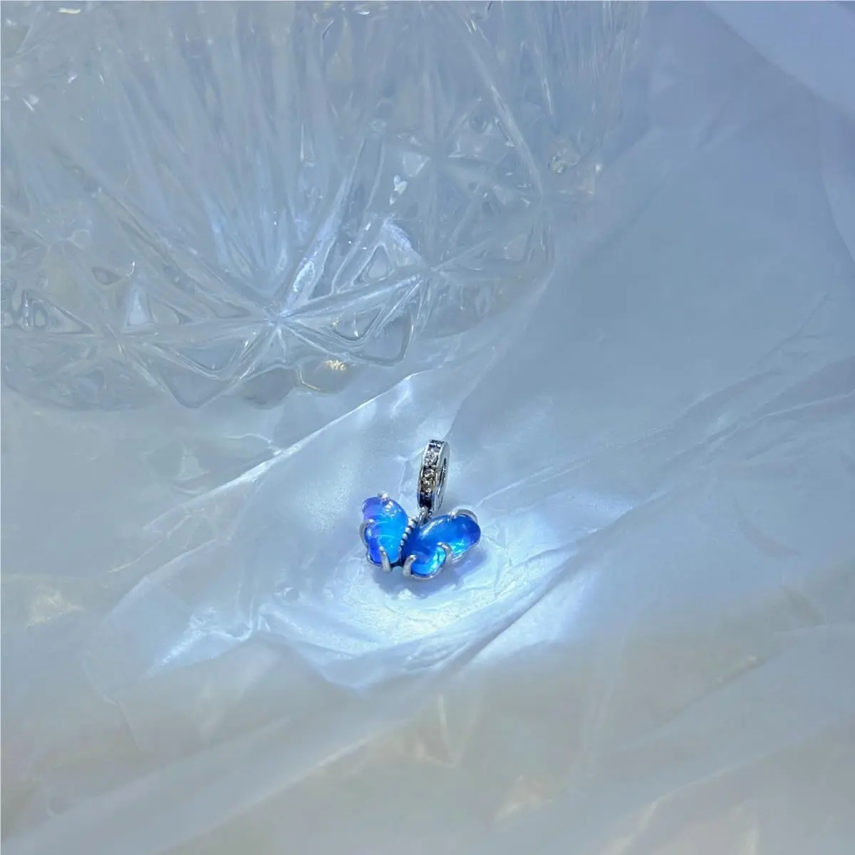 Pandora Blue Murano Glass Butterfly Dangle Charm Sterling Silver CZ 792698C01