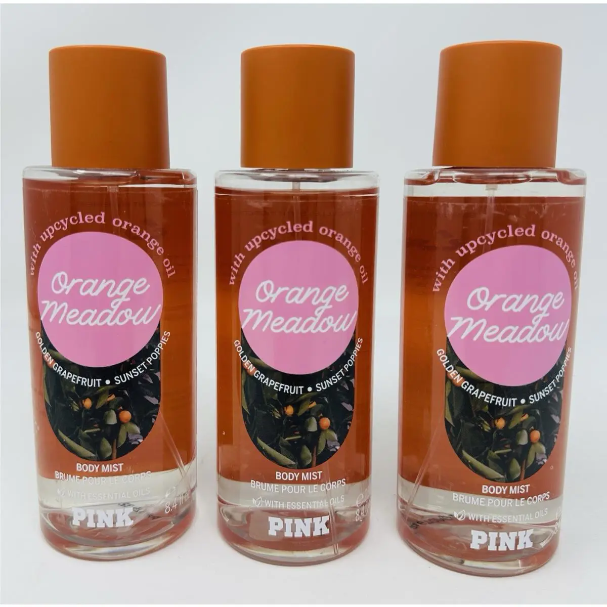 3 Orange Meadow Golden Grapefruit Sunset Victoria`s Secret Pink Body Mist 8.4OZ
