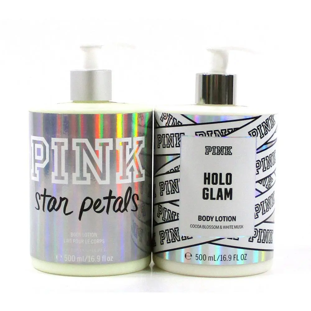 Lot of 2 Victoria`s Secret Pink Star Petals Holo Glam Body Lotion 16.9oz