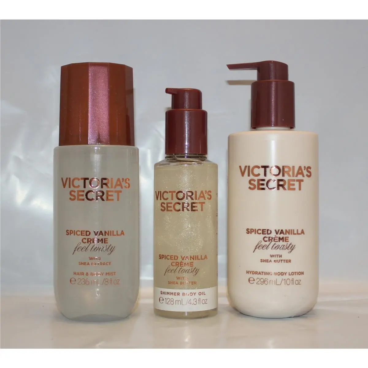 Victoria`s Secret Spiced Vanilla Creme Body Lotion Mist Shimmer Body Oil