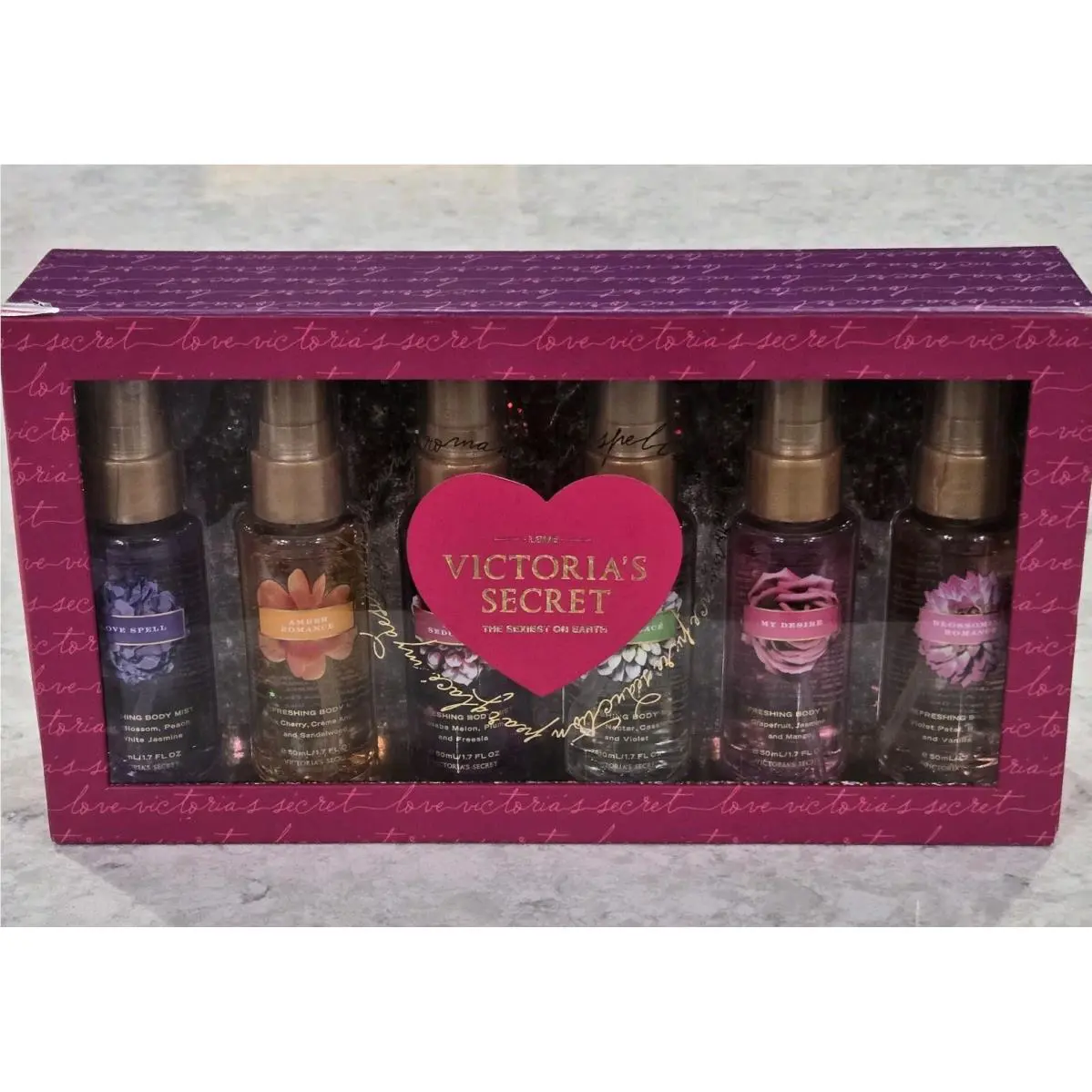 Vintage Victoria’s Secret Body Spray 6 Piece Love Spell Amber Desire Pear Glace