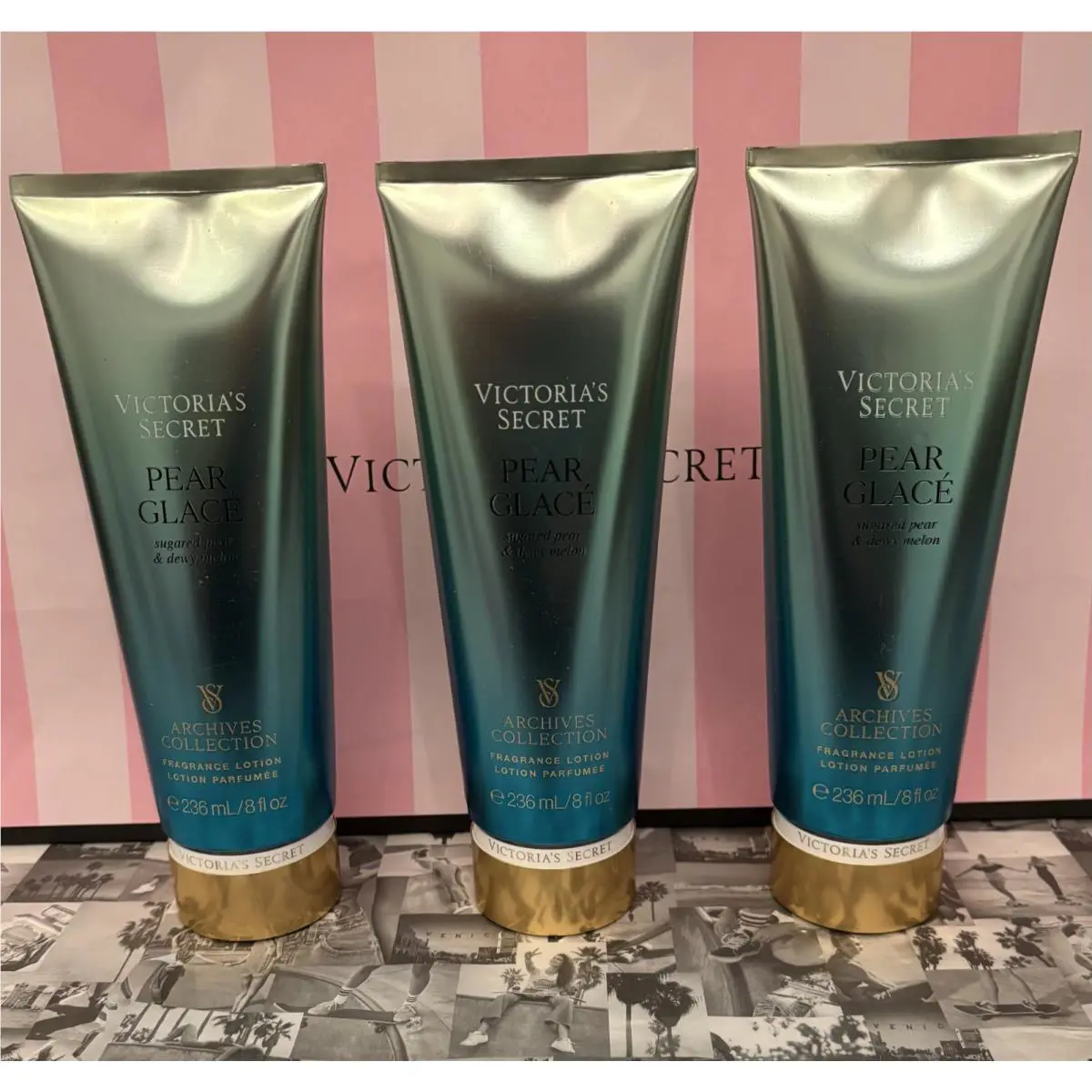 3 Bottles Victoria`s Secret Pear Glace Fragrant Moisturizer Body Lotion 8 Fl.oz