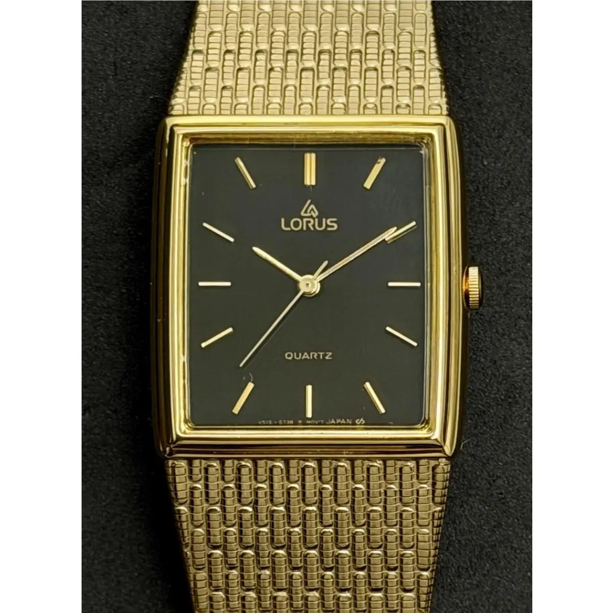 Vtg 1988  Seiko Tank Men`s 34mm Quartz Watch Gold Case Bracelet Black by Lorus