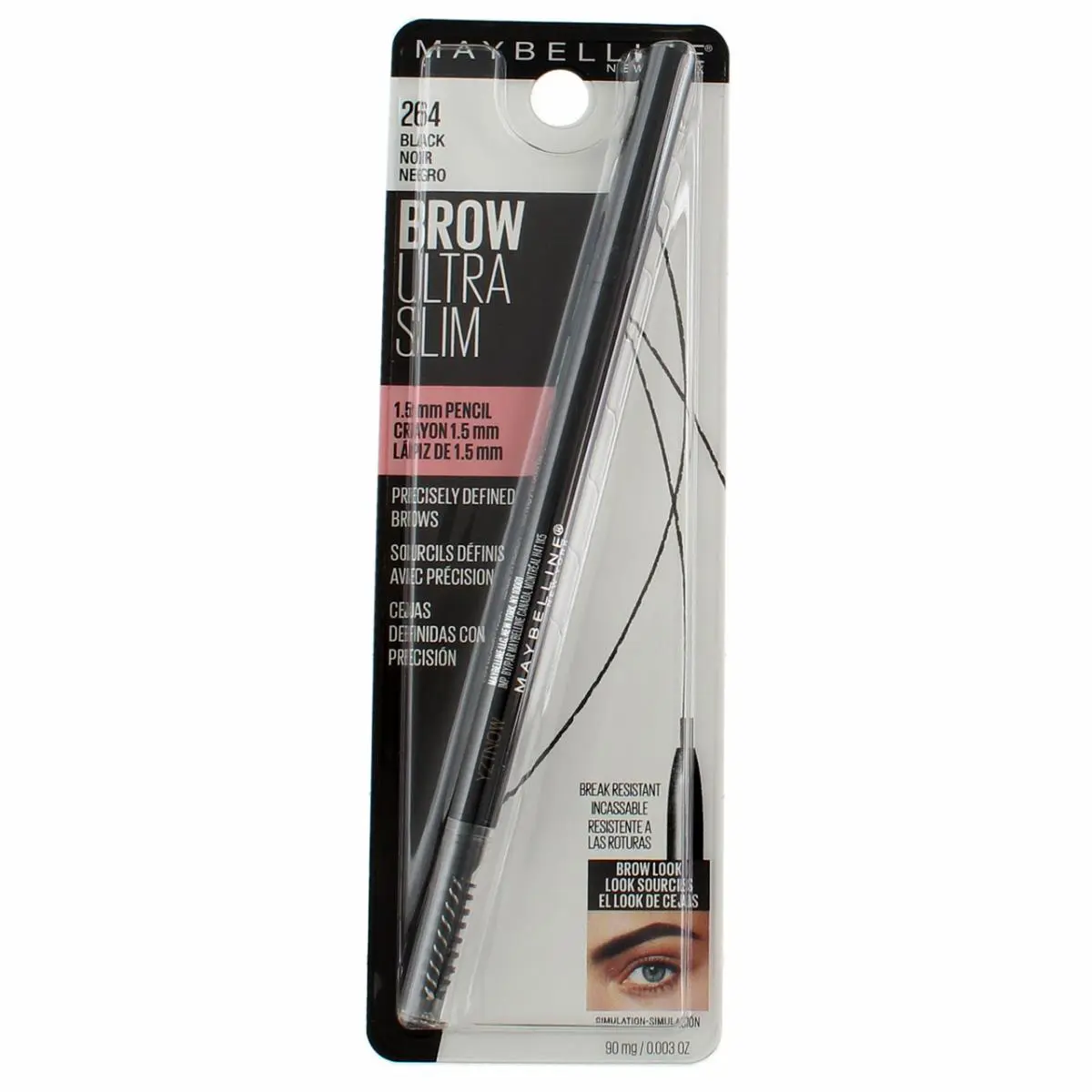 6 Pack  Brow Ultra Slim Eyebrow Definer Pencil Black 264 0.003 oz by Maybelline