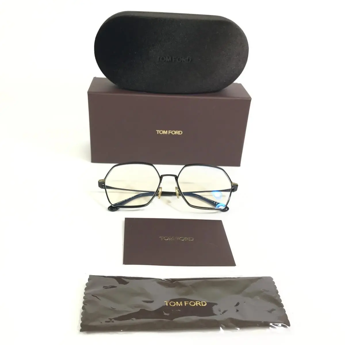 Tom Ford Eyeglasses Frames TF6050-B 001 Black Hexagonal Full Rim 56-17-140