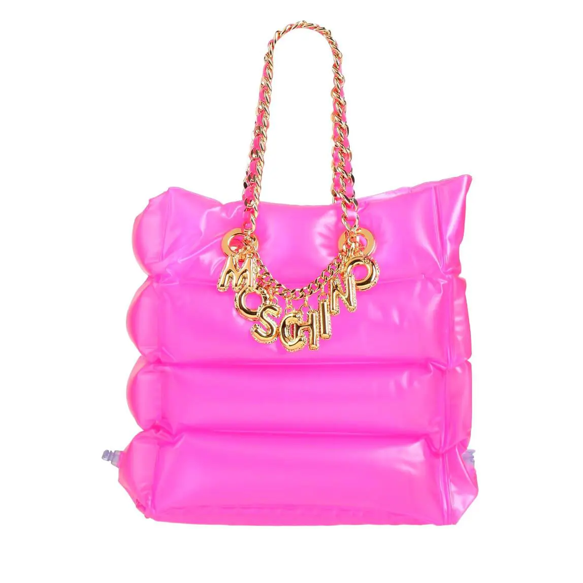 SS23 Moschino Couture Fuchsia Inflatable Pool Float Pvc Tote Bag Logo Charms