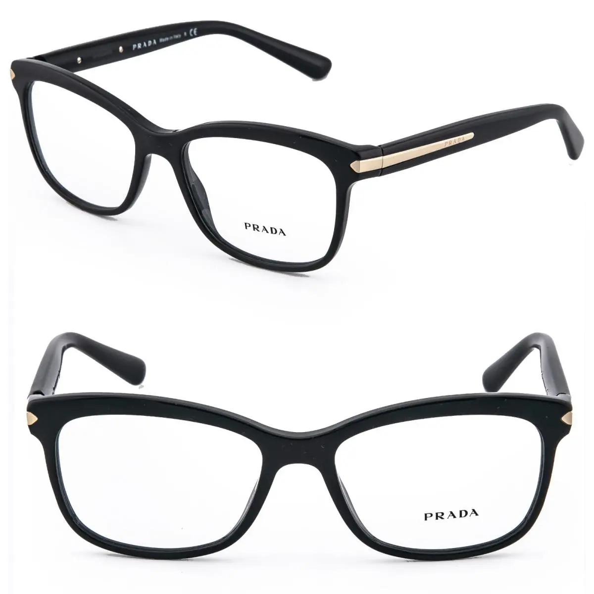 Prada 10R Journal PR10RV Black Gold Eyeglass Optical Frame Classic Triangle 55mm