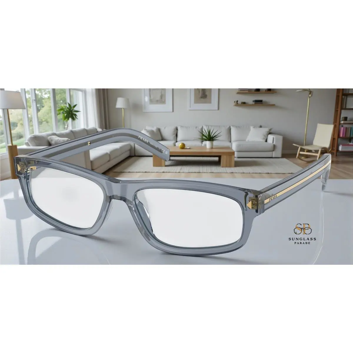 Prada PR B02VF 17T1O1 Transparent Ocean Demo Lens 58 mm Men`s Eyeglasses