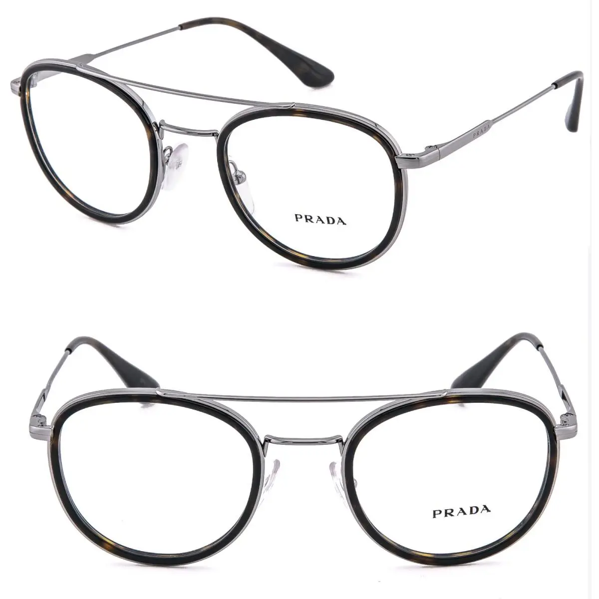 Prada 66X Gunmetal Brown Retro Unisex Metal Oval Eyeglasses 49mm PR66XV 66XV