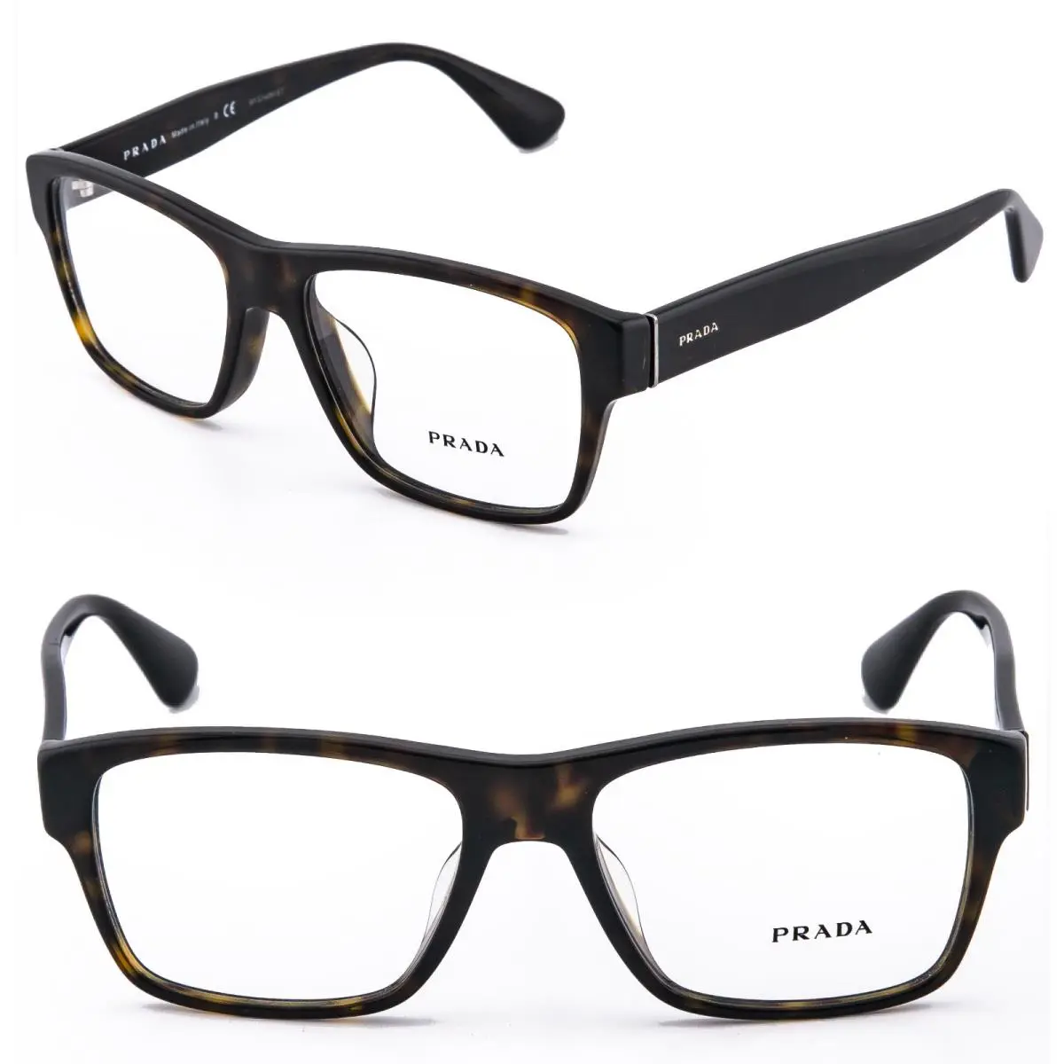 Prada 17S VPR17S Brown Havana Logo Square Unisex Eyeglasses Optical Frame 55 mm