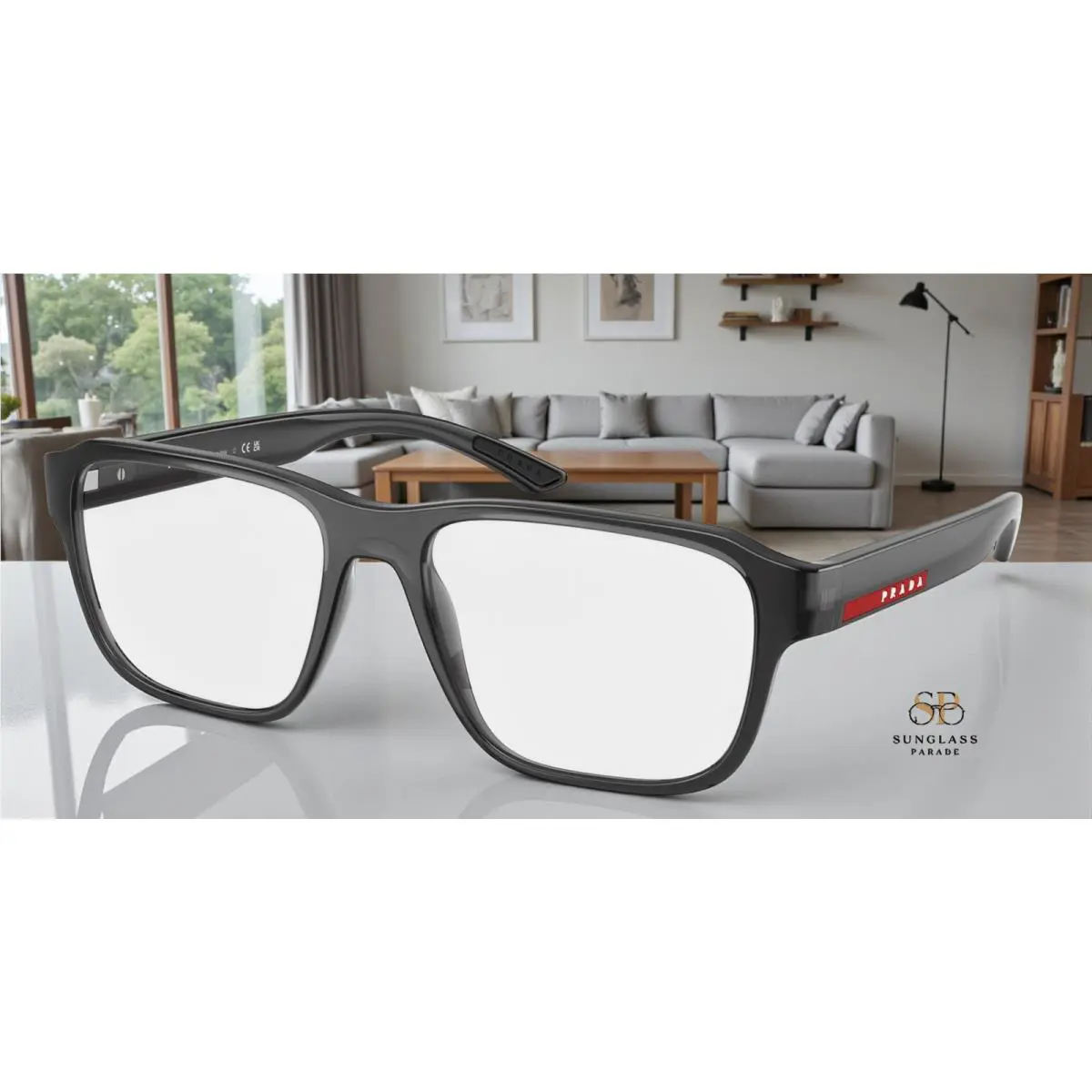 Prada Linea Rossa PS 05RV 01D1O1 Transparent Grey Demo Lens 54mm Mens Eyeglasses