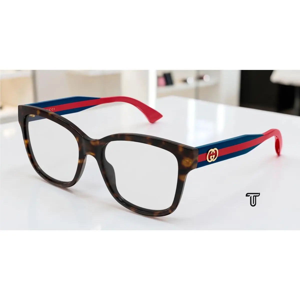 GG0038ONN 003 Butterfly Havana Blue Demo Lens 54 mm Women`s Eyeglasses by Gucci