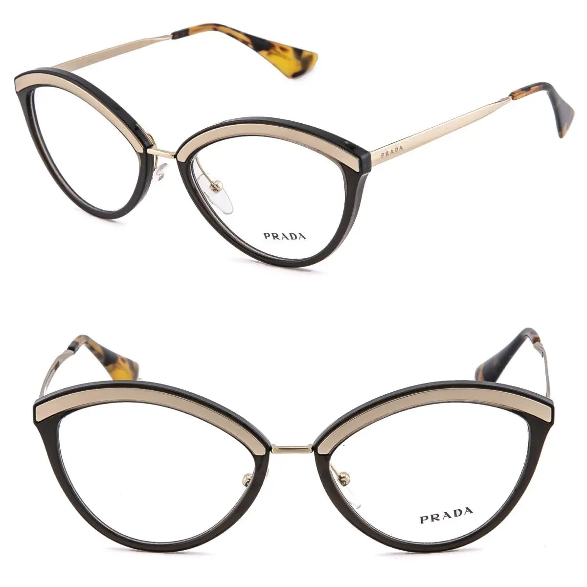 Prada 14U Millennials PR14UV Black Gold Oval Eyeglasses Optical Frame 54 mm