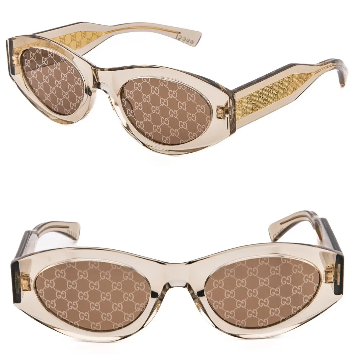 2065 Beige Brown GG ssima Print Logo GG2065S Oval Sunglasses 003 by Gucci